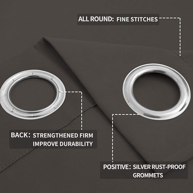 Easy-Going Blackout Curtains for Bedroom, Solid Thermal Insulated Grommet and Noise Reduction Window Drapes, Room Darkening Curtains for Living Room, 2 Panels (52x84 in,Taupe)