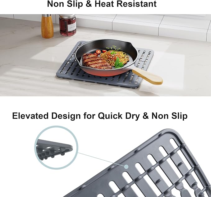 GSlife Expandable Dish Drying Rack - Stainless Steel Capacity Adjustable Over The Sink Rack (10.8''-17.9'') with Sink Mat, Dish Drainer for Kitchen Sink Counter with Utensil Holder, Silver