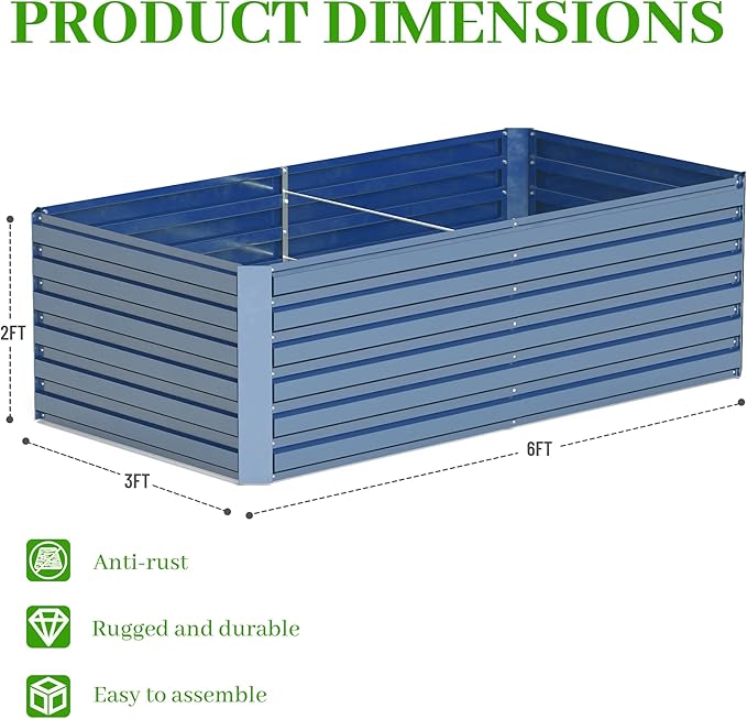6x3x2 ft Raised Garden Bed, Large Metal Planter Raised Beds, Planters for Outdoor Plants for Vegetables, Flowers, Herbs, Fruits, and Succulents.(2 Pcs, Blue)