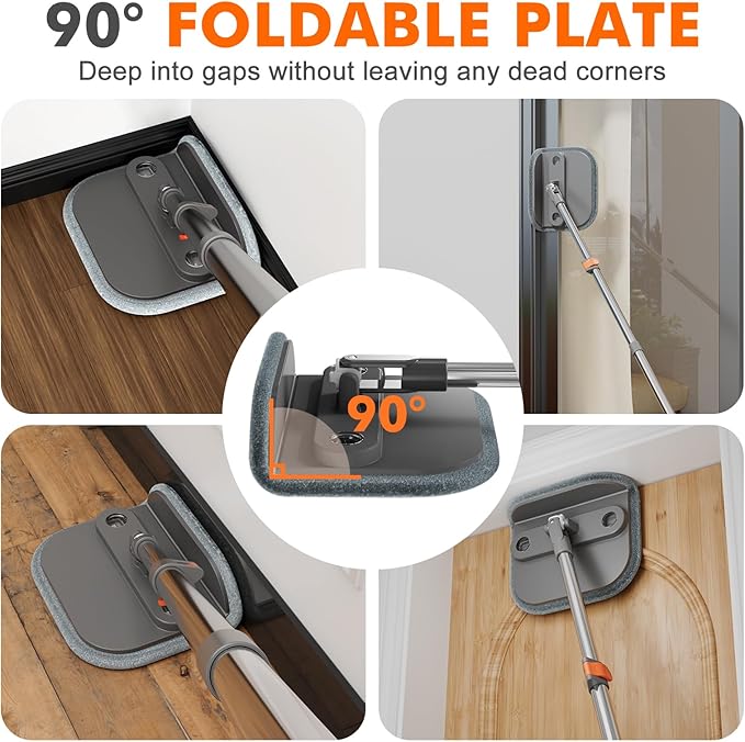 Upgraded Spin Mop and Bucket Set Self-Standing Mop Bucket Separate Dirty and Clean Water System Self Wringing 360° Rotating 90° Foldabl Mops and Buckets for Floor Cleaning (Dark Gray, 2Pads)