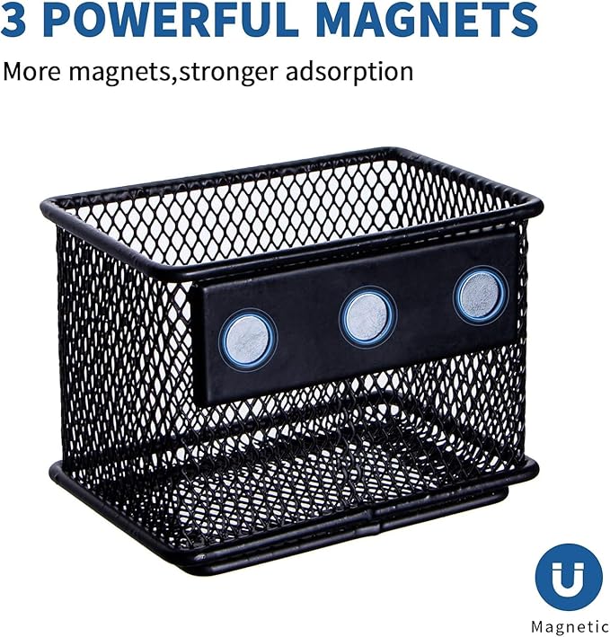 dedoot 4 Pack Magnetic Pen Holder, 3.45x2.3x2.6inch Magnetic Basket Locker Organizer Metal Mesh Pencil Memo Holder for Whiteboard, Fridge, Desk, Offices