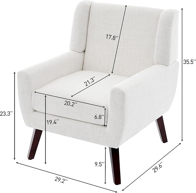 UIXE Accent Chair, Fabric Upholstered Armchair for Living Room, Comfy Arm Chair Single Sofa Bedroom Side Reading Seat - Flax Beige
