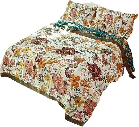 Boho Muslin Blanket for Adults 4-Layer Gauze Twin Size Soft Cozy 100% Cotton Summer Cooling Blanket Colorful Floral Decor for Sofa Bed Coverlet Both Sides (A Summer Floral, Twin 60 x 80 in)