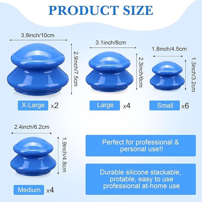 Geiserailie 16 Pcs 4 Sizes Cupping Therapy Set Silicone Cupping Massage Cups Professional Chinese Therapy Cup Vacuum for Body Muscle Nerve(Dark Blue)