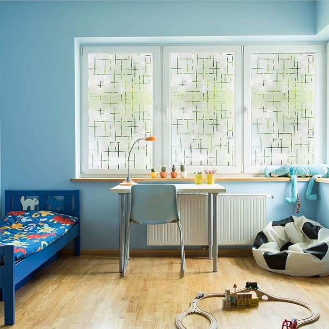 Finnez Frosted Window Film Non-Adhesive, Frosting Privacy Film for Glass Windows, Self Static-Cling Decorative Window Cling for Home Office UV Protection Cross Pattern, 29.5 x 157.4 inches