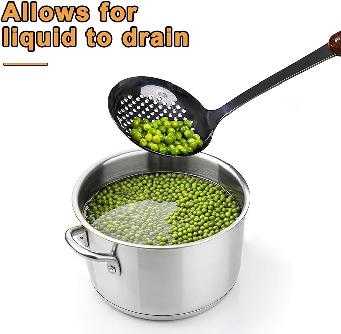 FJNATINH Stainless Steel Wok Spatula,Slotted Spatulas,Ladle,Skimmer Ladle Tool Set,Mirror Polished Cooking Utensils Kitchen Cookware, Pack of 4,Black