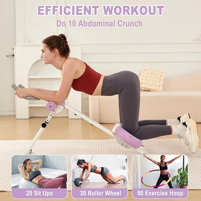 Ab Workout Equipment Abdominal Trainer, Adjustable Ab Machine at Home Gym, Foldable Abdominal Exercise Machine, Core & Ab Trainer Machine for Stomach Workout with LCD Monitor