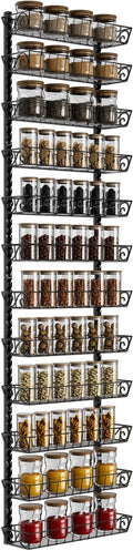 SWOMMOLY Adjustable Wall Mount Spice Rack Organizer, 12-Tier Dual-use (Multi-use) Hanging Spice Shelf Storage for Kitchen Pantry Cabinet Door, Seasoning Holder Organizer, Black