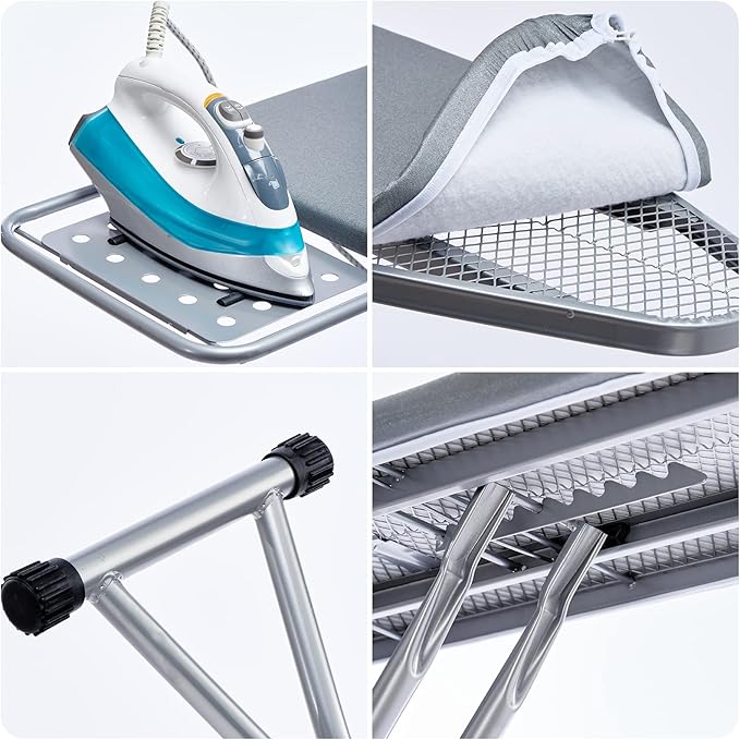 Ironing Board, Heat Resistant Cover Iron Board with Steam Rest, Non-Slip Foldable Ironing Stand. Heavy Sturdy Metal Frame Legs Iron Stand(13 * 34 * 53 Inches) (Silver Gray)