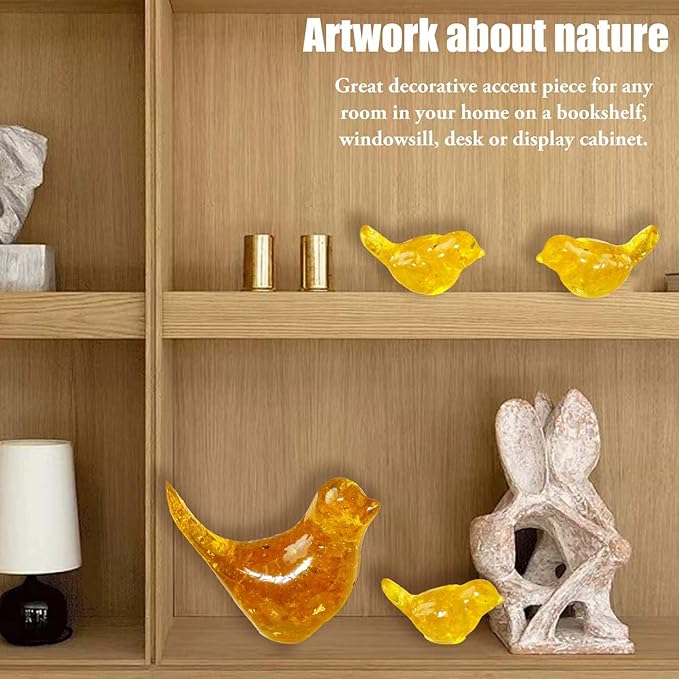 Crystal Bird Figurines, Resin Animal Statues, Miniature Decorative Gravel Birds, Home Decor (4PCS-Citrine)