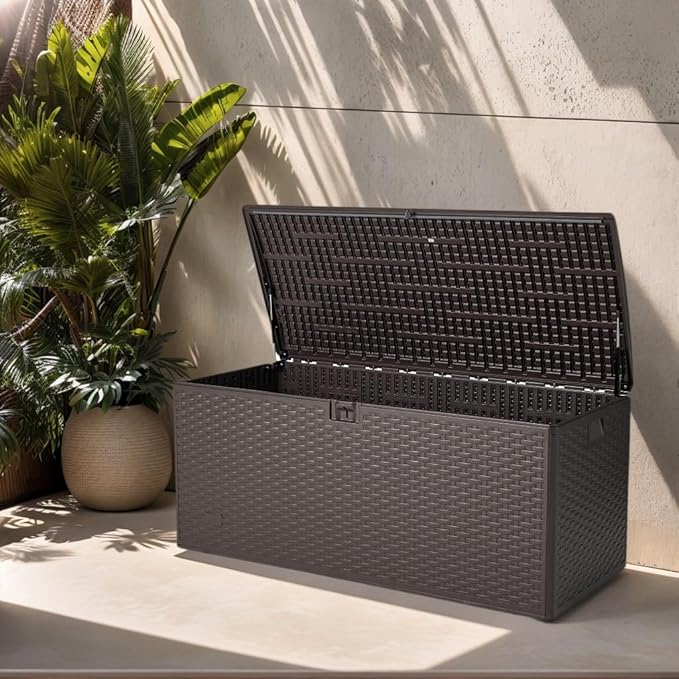 Alsophila150 Gallon Large Storage Box with Lid,Waterproof Outdoor Storage Container for Patio Furniture Cushions, Gardening Tools, Pool Accessories,Lockable Resin Deck Box with Smooth Hydraulic Lid