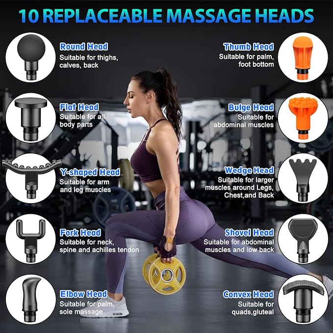 TOLOCO Massage Gun, Muscle Massage Gun Deep Tissue for Athletes with 10 Massage Heads, Electric Percussion Massager for Any Pain Relief, Gifts for Fathers Day, Silver