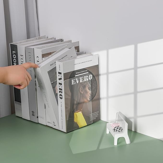 Lulonpon 6 Pieces Book Ends, Bookend, Books Ends for Shelves, Books Ends for Heavy Books, Clear Bookends, Acrylic Bookends for School, Library,Desktop Organizer and Book Shelves