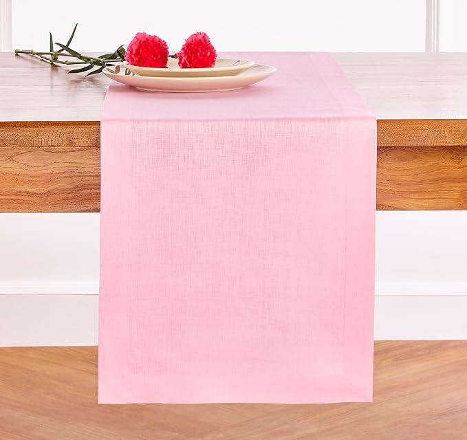 Solino Home Linen Pink Lemonade Table Runner 90 Inches Long - 100% Pure Linen 14 x 90 Inch Table Runner for Halloween - Fete