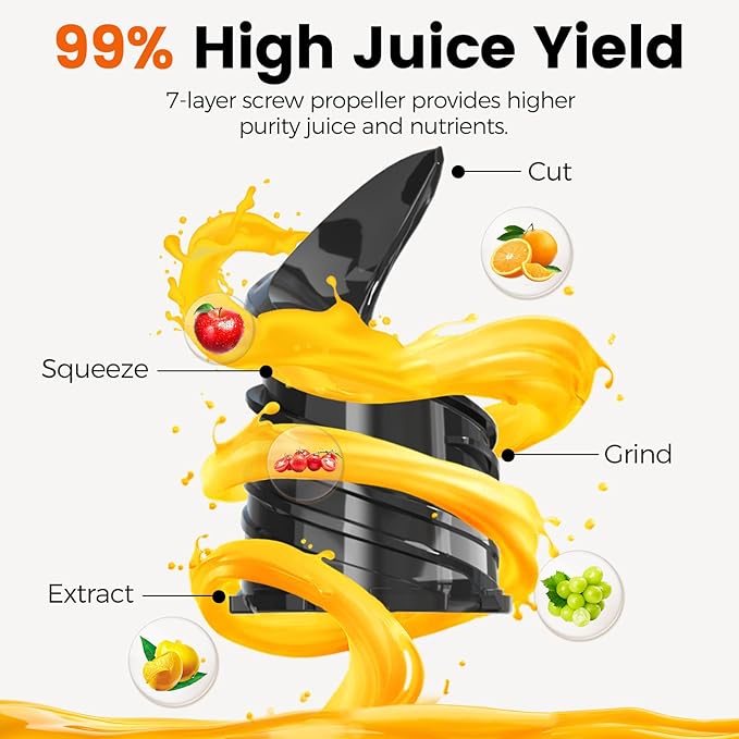 Cold Press Juicer,Slow Masticating Juicer Machines with 5.3" Large Feed Chute for Most Fruits and Vegetables,Easy to Clean Lemon Orange juicer with 250W Motor and High Juice Yield,Metal Gray