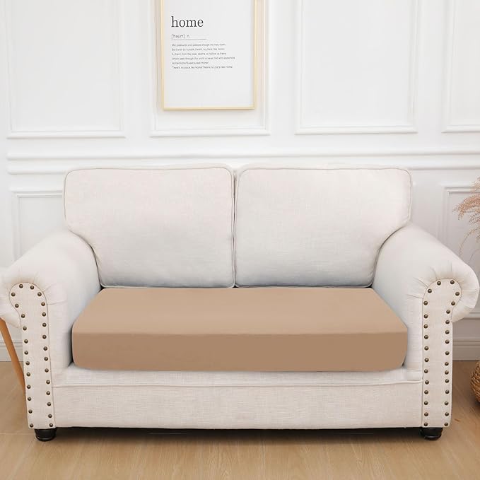 hyha Waterproof Couch Cushion Covers, Stretch Sofa Couch Seat Slipcover for Dog Washable, Non-Slip Waterproof Outdoor Cushion Covers for Patio Furniture Replacement (1 Piece for Medium, Camel)