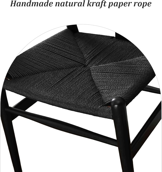 Wishbone Chair Natural Solid Wood Dining Chair/Hans Wegner Y Chair Rattan and Wood Accent Armrest Chairs Set of 4 (Ash Wood + Black 4 Chairs)