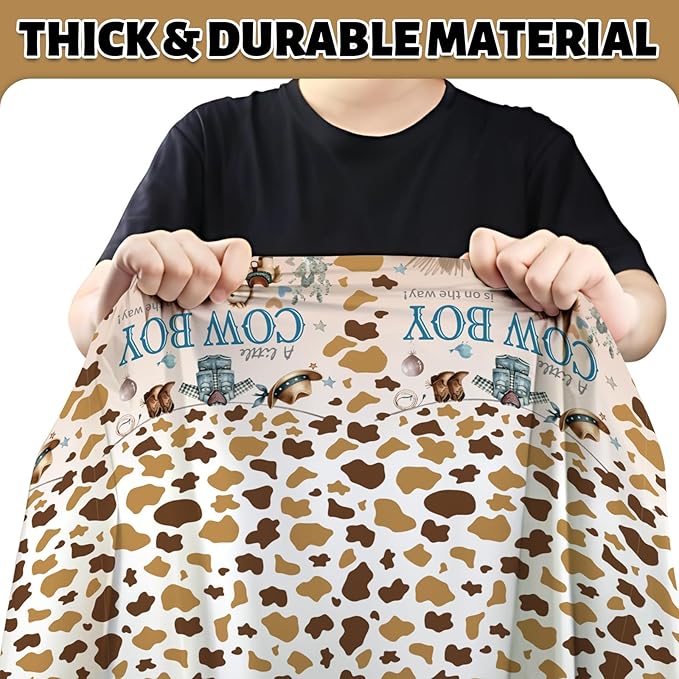 ATFUNSHOP Cowboy Baby Shower Tablecloth 4 Pack 54X108 A Little Cowboy is On The Way Western Theme Table Cover, Rustic Baby Boy Rodeo Party Decorations