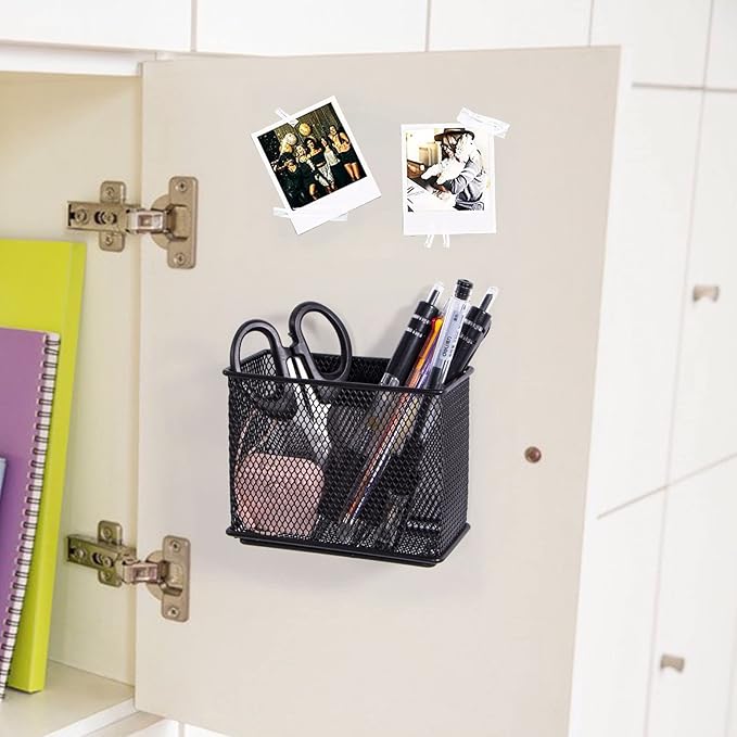 dedoot Minimalist Black Magnetic Pen Holder, 4.7x2.3x3.7inch Strong Mesh Magnetic Holder for Whiteboard Marker, Refrigerator, Locker