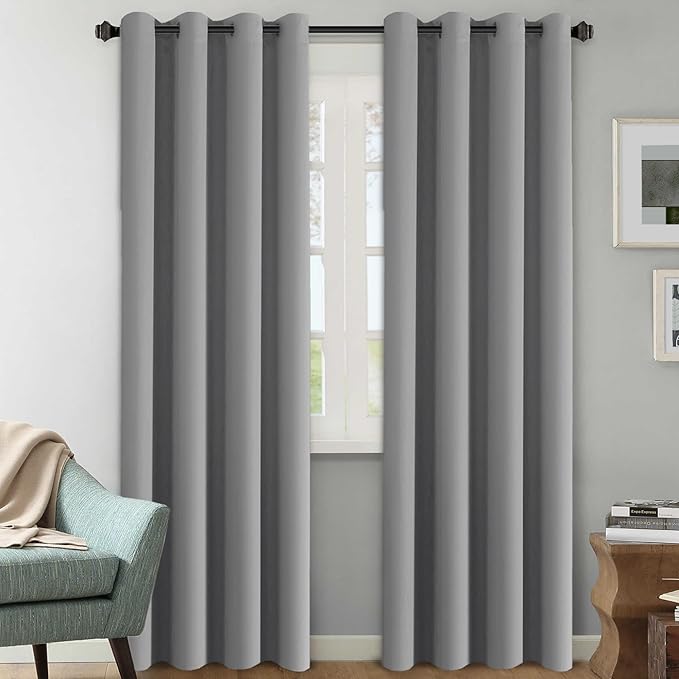 H.VERSAILTEX Grommet Blackout Curtains for Bedroom and Living Room 2 Panels Set Room Darkening Curtains/Window Panel Drapes - 52 inch Wide by 84 inch Long Solid Dove Gray Pattern,Grommet Top