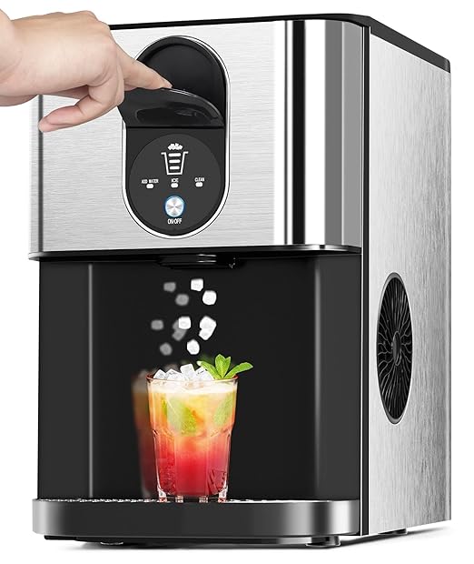 Nugget Ice Makers Countertop, Pellet Ice Maker Machine Dispenser with Water Reservoir with 44lbs/24H, Self-Cleaning, Soft Chewable Ice Maker Machine for Home/Kitchen/Office, Silver Stainless