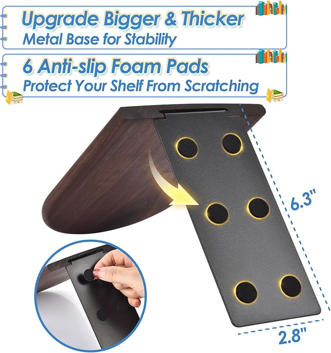 Book Ends, Large Sturdy Wooden Bookends for Shelves - Heavy Duty Non-Slip Book Organizers, Decorative Bookend Holders for Home Office, Library, Black Walnut Universal Economy Bookend, 1 Pair