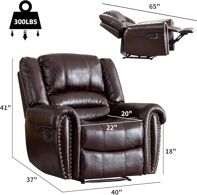CANMOV Leather Recliner Chair Set of 2, Classic and Traditional Manual Recliner Chair with Comfortable Arms and Back,Manual Single Recliner Sofa for Living Room, Brown
