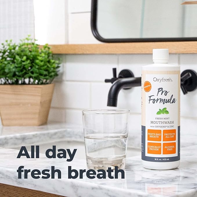 Oxyfresh Premium Pro Formula Fresh Mint Mouthwash – Patented Zinc Mouthrinse for All Day Fresh Breath & Healthy Gums – Refreshing & Alcohol Free Mouthwash | 16oz