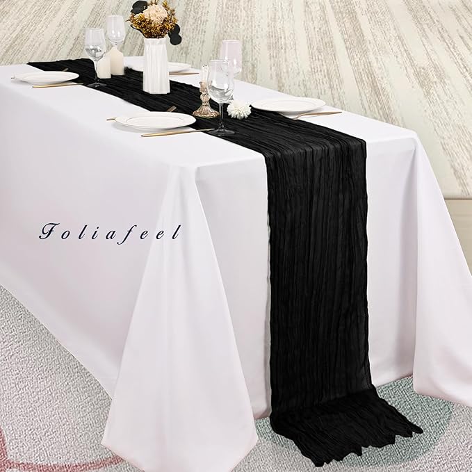 10FT 6 Pack Black Cheesecloth Table Runner 20 x 120 Inch Long Boho Fabric Rustic Cheese Cloth Table Runner for Wedding Bridal Shower Baby Shower Gauze Sheer Birthday Party Table Decorations