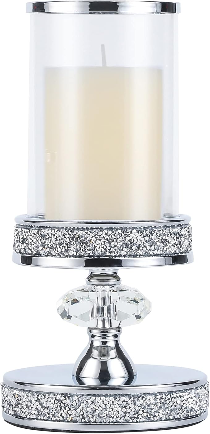 Candle Holder for Pillar Candle, Pillar Candle Holders for Wedding, Coffee Dining Table, Christmas, Table Centerpieces, Home Décor ZXC048D (1 Crystal Ball)