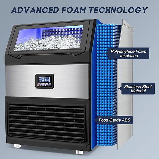 Commercial Ice Maker Machine 250LBS/24H with 75LBS Storage Bin, Stainless Steel Undercounter/Freestanding Ice Maker Machine for Home Bar Outdoor, 80PCS Ice Cubes Ice Machine, Self Cleaning