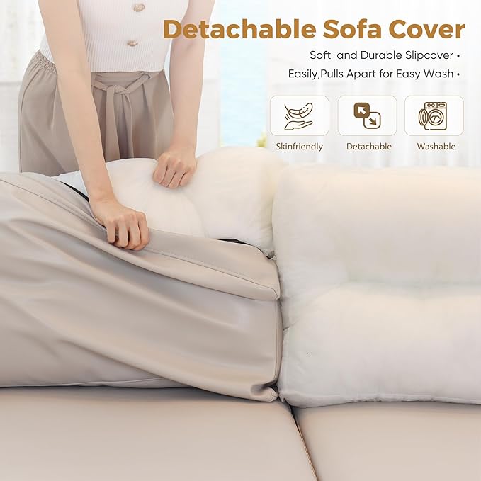 Faux Leather Oversized Accent Chair with Storage Deep Seat Single Sofa Large Reading Armchair for Living Room Bedroom Office Whitesand