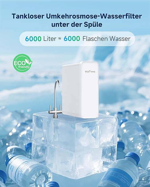 Ecoviva Tankless Reverse Osmosis Water Filter, NSF/ANSI 58 Certified, 8 Stage Under Sink RO Water Filtration System, 600 GPD Fast Flow, 2.5:1 Pure to Drain, Reduces PFAS, White