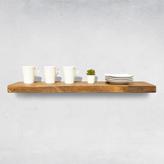 URBANDI, Rustic Floating Shelves, Set of 2, Hidden Bracket, Solid Wood, Heavy Duty, Wall Mounted Shelves, (Brown, 48Wx12D)