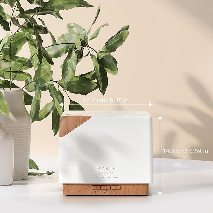 ASAKUKI 700 ml Premium Essential Oil Diffuser, 5 in 1 Ultrasonic Aromatherapy Fragrant Oil Vaporizer Humidifier, Timer and Auto-Off Safety Switch, 7 LED Light Colors