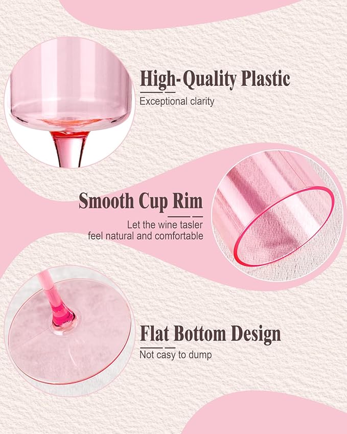 Ciaell 24 Pack Pink Plastic Champagne Flutes - Pink 6 Oz Disposable Champagne Glasses - Square Plastic Toasting Glasses for Party Birthday Anniversary Wedding