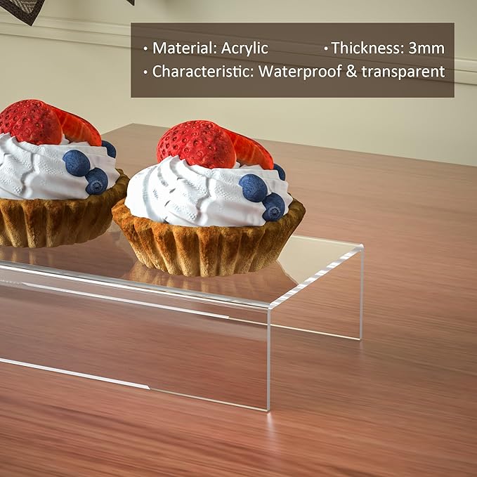 Rectangular Acrylic Display Risers Stands 3pcs, Dessert Table Display Rack, Clear Display Shelf for Funko Pop, Collectibles, Retails, Shoes, Glasses, Plants, Home Decors, Perfume - 12-1'', 2'', 3''