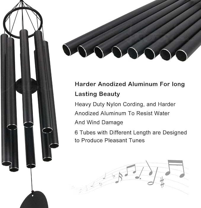 ASTARIN Large Wind Chimes for Outside(38 inch), Sympathy Wind Chimes Outdoor Clearance with 8 Aluminum Tuned Black Tubes, Memorial Wind Chimes Gift Decoration for Home, Garden,Patio,Backyard.