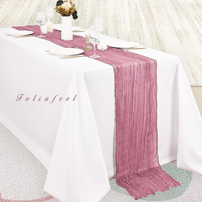 6 Pack Dusty Rose 10FT Cheesecloth Table Runner 20 x 120 Inch Long Rustic Gauze Fabric Cheese Cloth Table Runner for Wedding Bridal Baby Shower Table Decorations Boho Sheer Birthday Party Table Decor