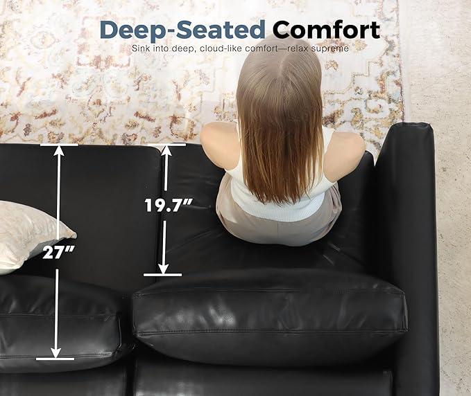 118.5" Faux Leather Modular Sectional Sofa with Storage Seat, Oversized 4 Seater Couch Deep Seat with Removable Cover Black