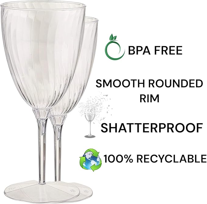 Oojami Elegant Plastic Champagne Flutes - 32 PCS, 7.8oz Disposable & Reusable Wine Glasses - Perfect for Home, Parties, Weddings, Birthdays & Celebrations (32, Clear)