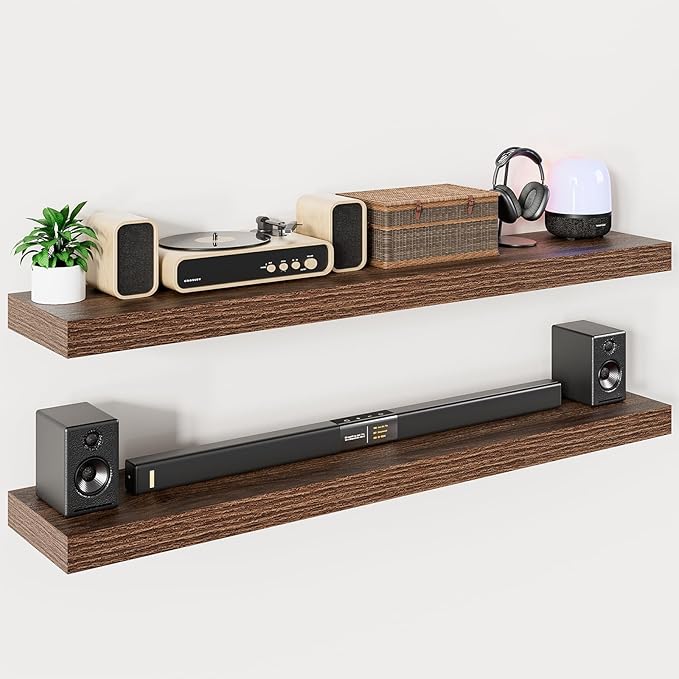 Heimlove 55 Inch Long Floating Shelves for Wall,9.3" Deep Walnut Floating Shelves Set of 2,Large Display Shelf & Storage Shelf,Wall Shelves for Bedroom Living Room Kitchen Office,Wall Mounted Shelf