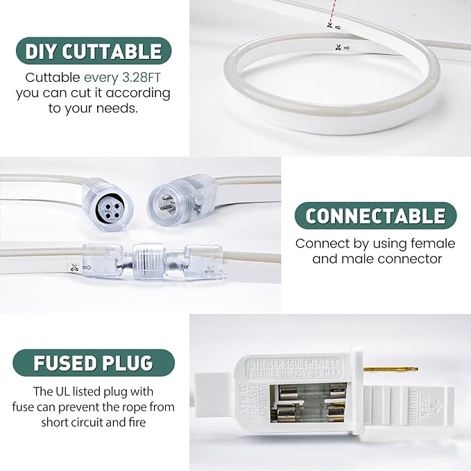 GZBtech RGB LED Neon Rope Lights 16.4FT/5M, AC 110-120V Waterproof Color Changing LED Rope with Remote Controller, Dimmable Multi Color Neon Rope Lighting for Indoor Outdoor Commercial Use