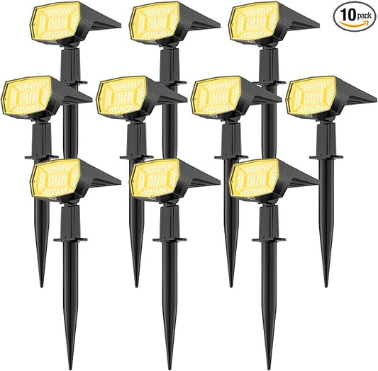 Fabrito 72 LEDs Solar Spot Lights Outdoor Waterproof, 3 Modes Landscape Spotlights, Dusk to Dawn Solar Powered Flood Wall Lights for Outside, Solar Garden Lights for Yard Porch 10 Pack (Warm White)