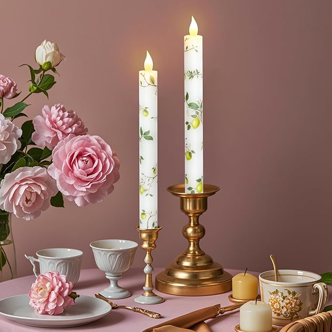 Lemon Flameless Taper Candles with Remote and Timer Flickering Flame Battery Operated Taper Candles for Home Bedroom Wedding Party Fall Christmas Summer Decor 9.6"
