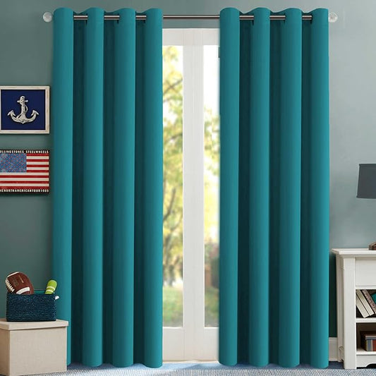 H.VERSAILTEX Thermal Insulated Blackout Curtains Innovated Microfiber Formaldehyde-Free Window Panels for Nursery, Grommet,52 by 84 - Inch - Turquoise Blue - Set of 2