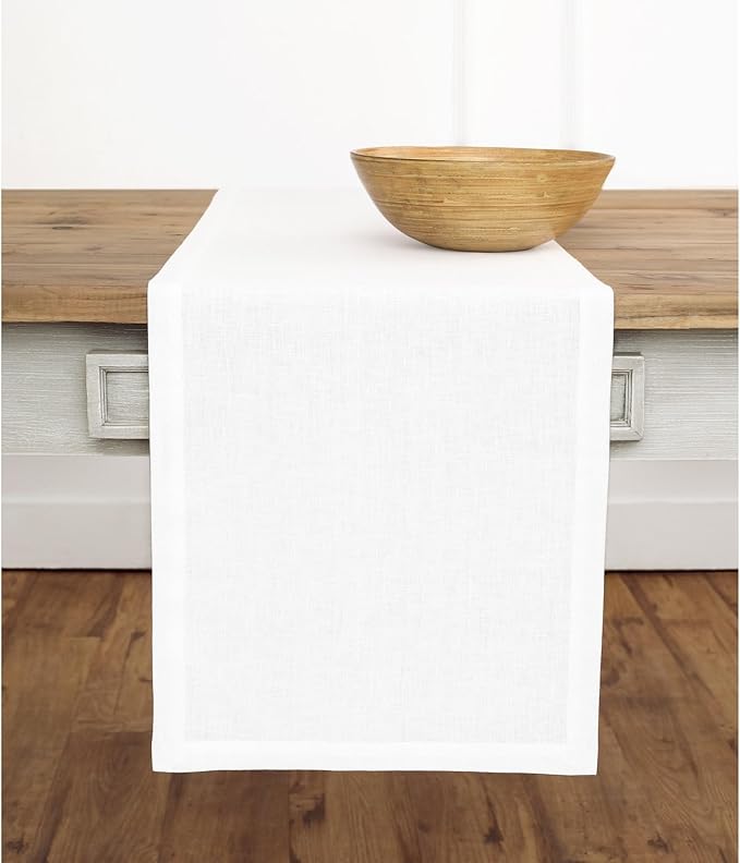 Solino Home Linen White Table Runner 48 Inches - 100% Pure Linen Small Table Runner 14 x 48 Inch Ideal for Dresser and Coffee Tables - Fall, Autumn, Halloween, Thanksgiving - Fete