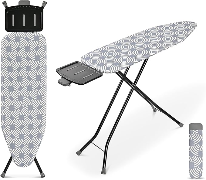 APEXCHASER Ironing Board, Full Szie Iron Board with Iron Rest,Height Adjustable,Extra Thick Heat Resistant Cover with Sleeve Board 15x45 Blue