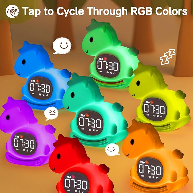 Alarm Clock for Kids with Night Light, Sleep Training Clock Time to Wake Clock, Rechargeable Silicone Light for Bedroom, Perfect Sleep Companion for Boys Girls, Blue Pony