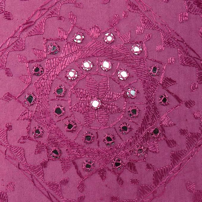 Eyes of India Embroidered Decorative Boho Throw Pillow Cover with Mirrors, Handmade Bohemian Accent Cushion Case for Sofa Couch Bedroom Living Room (Burgundy, 16" x 16")